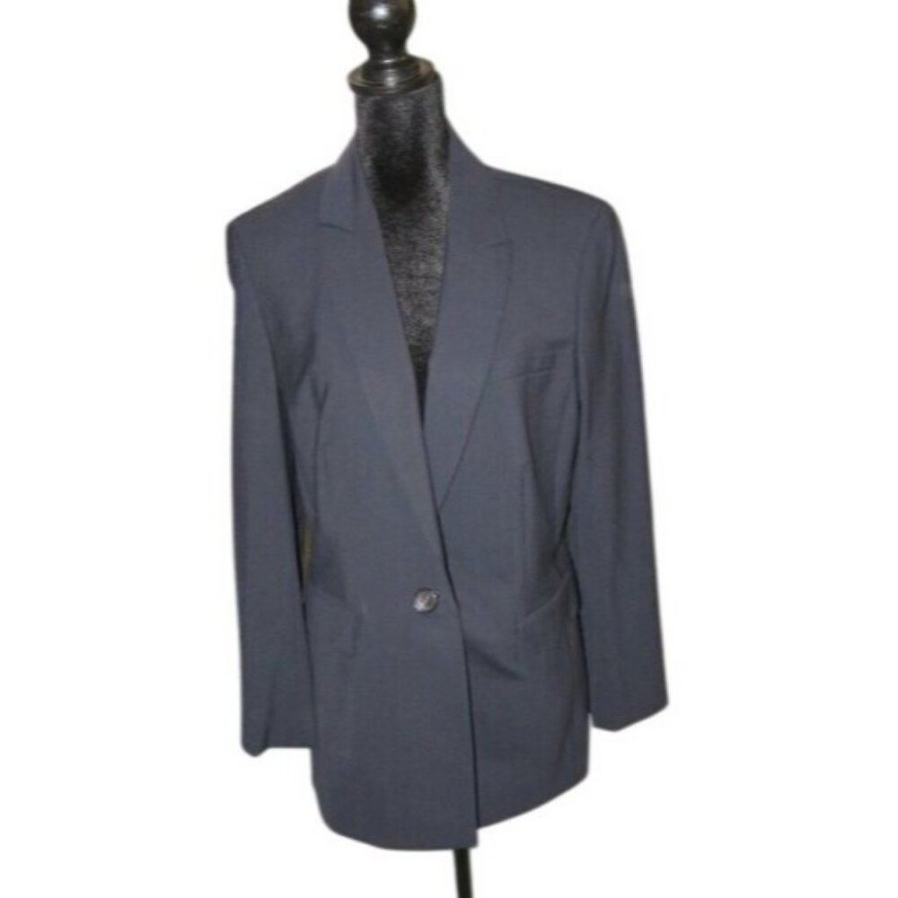 ESCADA Navy 100% Italian Wool Silk Suit Blazer Jacket size 42 US 12